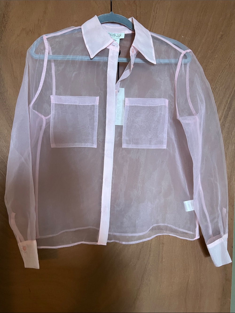 Rachel Zoe Sheer Light Pink Button-Front Blouse